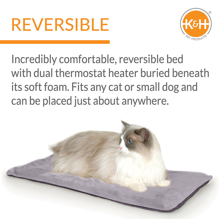 K&H Pet Products Heated Thermo-Kitty Mat, Indoor Heated Cat Bed, Pet Heat Pad for Indoor Cats and Small Dogs, Cat Heating Pad, Electric Thermal Warming Cat Bed Mat, Gray 12.5 X 25 Inches Pet Bed