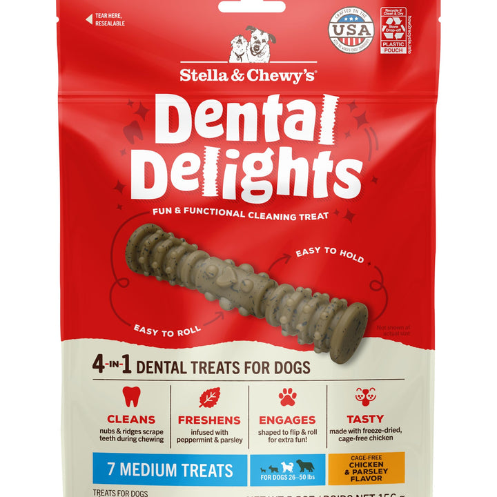 Stella & Chewy's Dental Delights with Freeze-Dried Chicken - Medium Dental Treats for Dogs, 5.5 Ounce Bag 5.5 Ounce (Pack of 1)