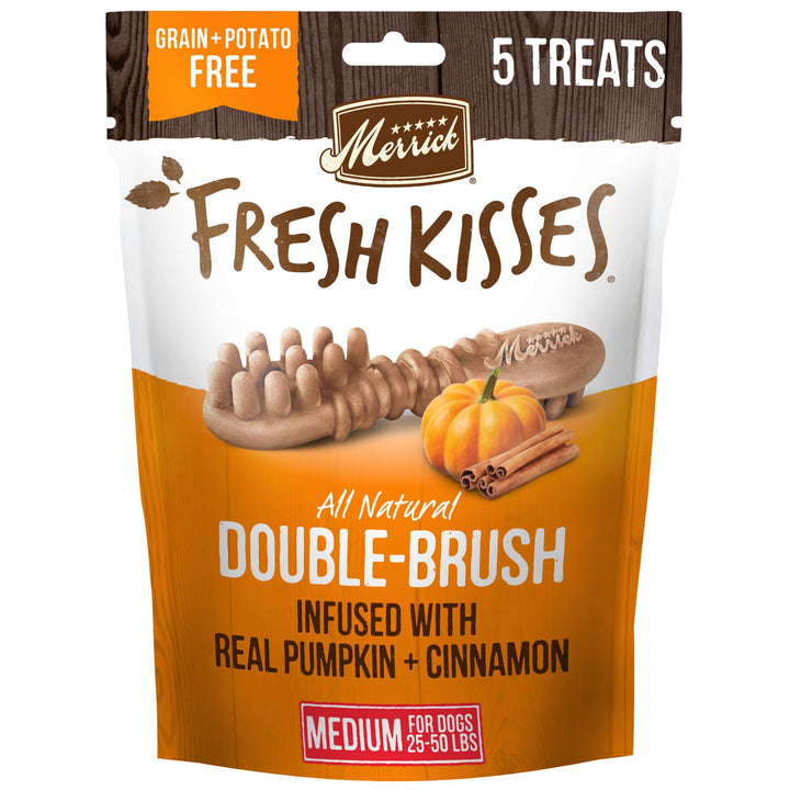 Merrick Fresh Kisses, Dental Chews for Dogs, Pumpkin and Cinnamon Natural Dog Treats for Medium Dogs 25-50 Lbs - 5 oz. Pouch