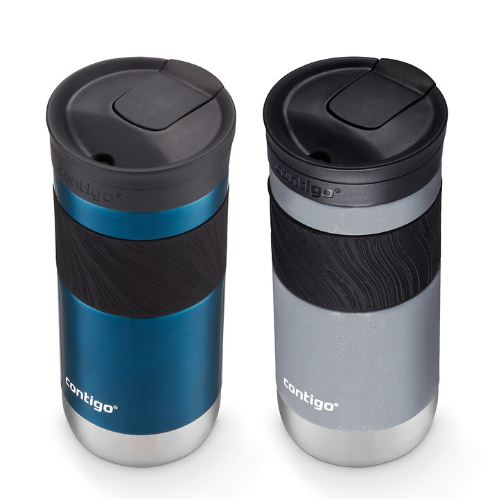 Contigo 16oz Vacuum-Insulated Stainless Steel Leak-Proof Travel Mug, 2-Pack - Keeps Drinks Hot/Cold for Hours Blueberry/Gold Morel 16oz 2 Pack