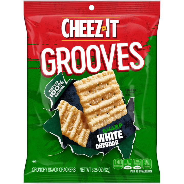 Cheez-It Grooves Crunchy Cheese Crackers, Snack Crackers, Lunch Snacks, Family Size, Sharp White Cheddar, 17oz Box (1 Box) 1.06 Pound (Pack of 1)