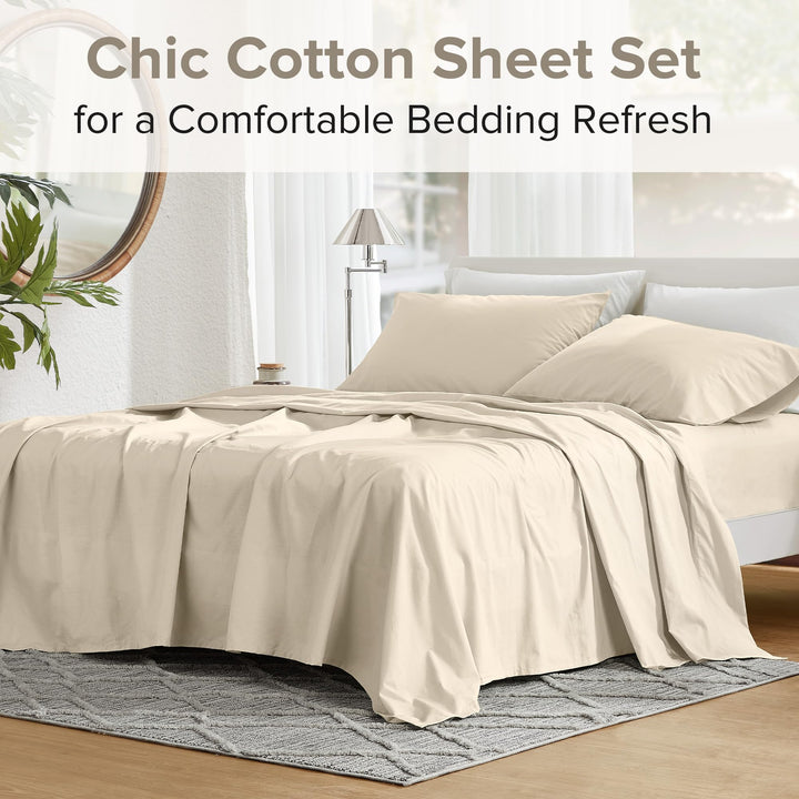 Comfort Spaces 100% Cotton Sheet Set Breathable, Lightweight, Soft with 14" Elastic Pocket Fits up to 16" Mattress, All Season Cozy Bedding, Matching Pillow Case, Queen Good Vibes 4 Piece