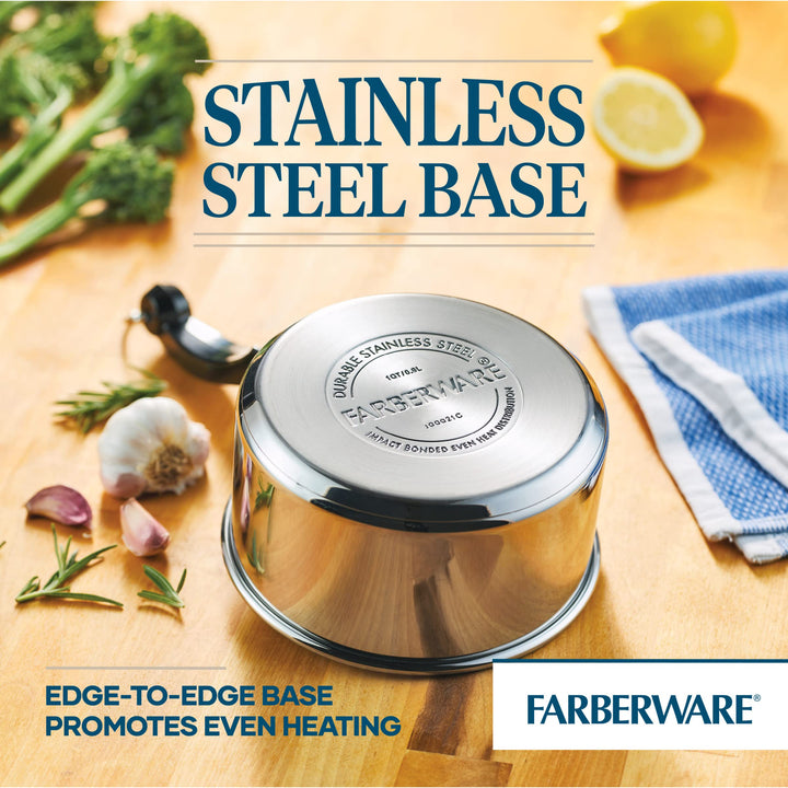 Farberware Classic Stainless Steel Sauce Pan/Saucepan with Lid, 1 Quart, Silver,50000,11.2"D x 6.3"W x 4.4"H Saucepot w/ Regular Lid (1 Quart)