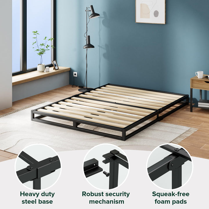 ZINUS Joseph 18 Inch Platform Bed Frame, Wood Slat Support, No Box Spring Needed, Eco Friendly WonderBox(TM) Packaging, Easy Assembly, Black, Queen 18 Inch Bed Frame New Small Box