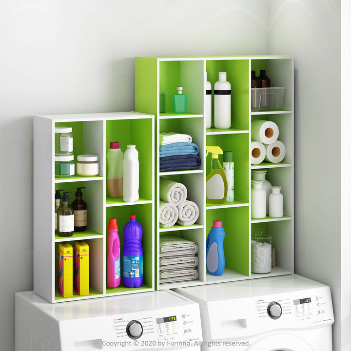 Furinno Pasir 3-Tier Open Shelf Bookcase, White/Green 11003WH/GR 3-Tier Cube