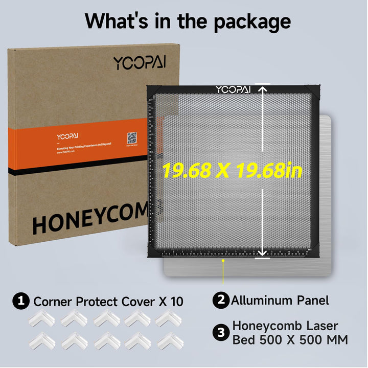 YOOPAI Honeycomb Laser Bed 500x500mm Honeycomb Working Table with Aluminum Panel for Laser Cutter Engraver Accessories, Desktop Protection, Fast Heat and Smoke Dissipation 19.7"x19.7" 500*500mm