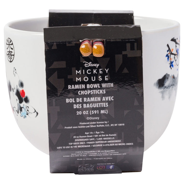 Silver Buffalo Disney Mickey and Minnie Watercolor Watching the Sunset Ceramic Ramen Noodle Rice Bowl with Chopsticks, Microwave Safe, 20 Ounces Cartoon