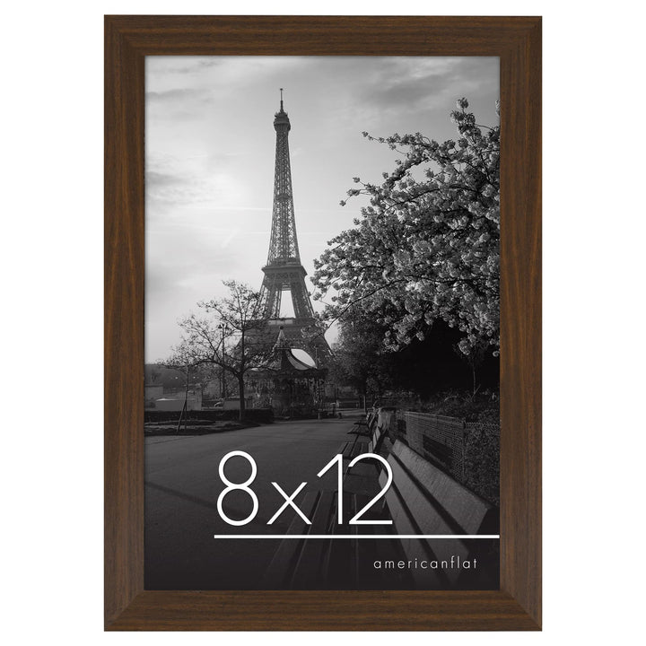 Americanflat 8x12 Picture Frame in Walnut - Engineered Wood Photo Frame with Shatter-Resistant Glass, Hanging Hardware, and Easel for Wall and Tabletop Display