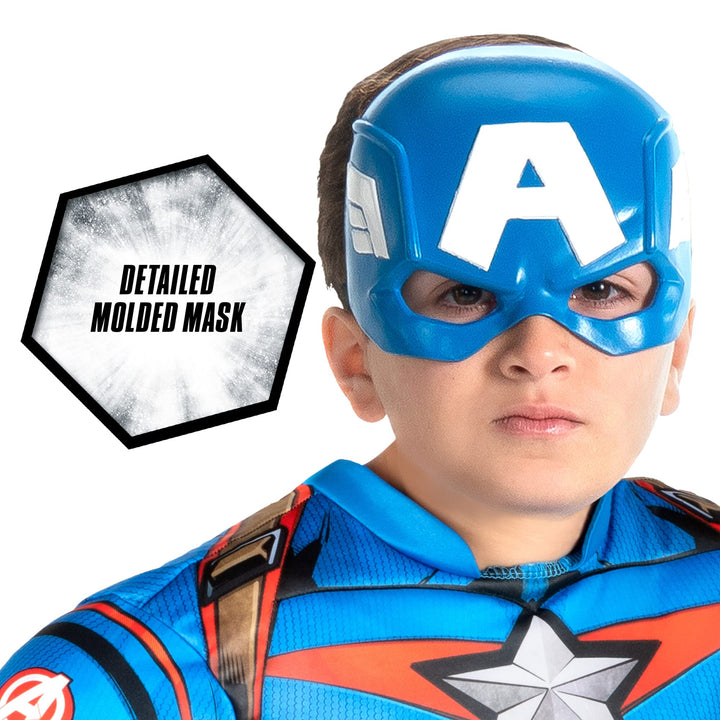 Marvel Captain America Official Youth Halloween Costume - Premium Quality Padded Jumpsuit with Plastic Mask Medium