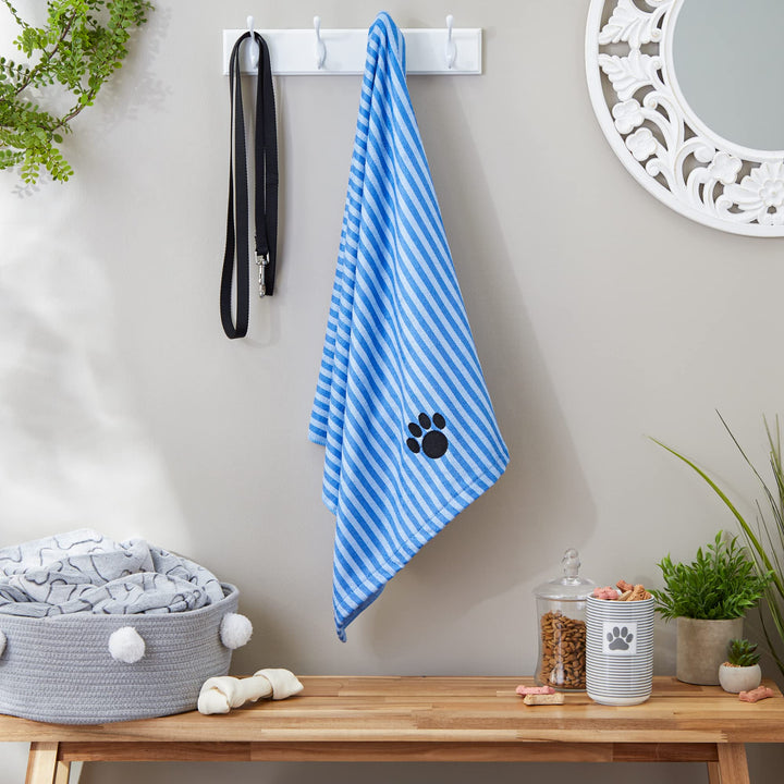 Bone Dry Pet Grooming Towel Collection Absorbent Microfiber X-Large, 41x23.5", Striped Blue