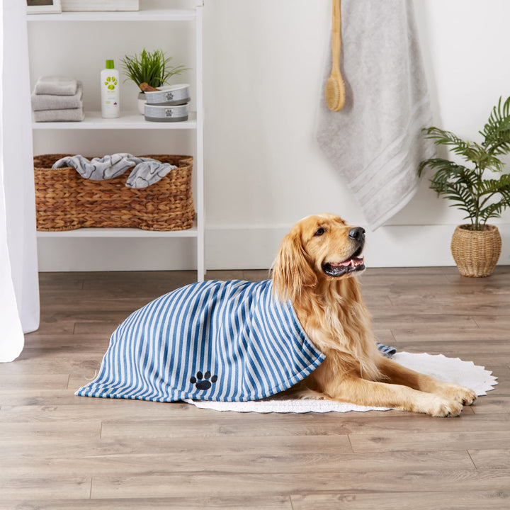 Bone Dry Pet Grooming Towel Collection Absorbent Microfiber X-Large, 41x23.5", Striped Navy