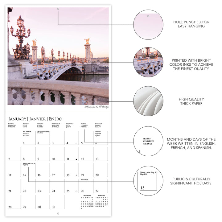 Graphique 2024 A Parisian Life Mini Wall Calendar | 7” x 7” | Thick Paper | Home & Office Organizer | Large Monthly Grid | 3 Languages & Marked Holidays | 4 Month Preview Page for 2025