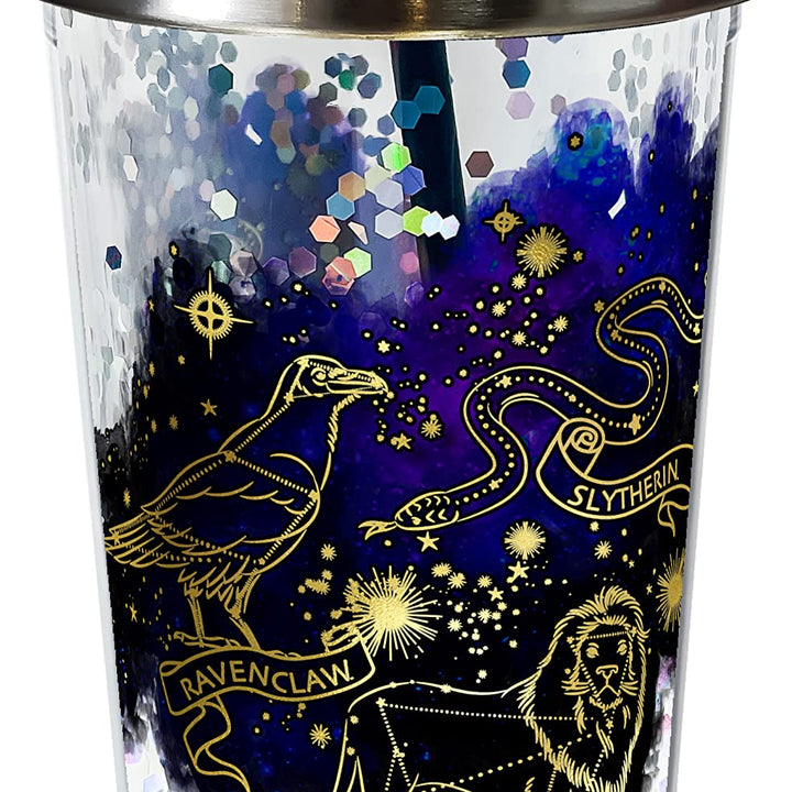 Spoontiques - Harry Potter Tumbler - Constellation Glitter Cup with Straw - 20 oz - Acrylic - Multicolored Constellations