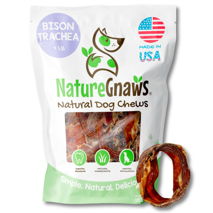 Nature Gnaws USA Smoked Bison Trachea Rings for Dogs (1Lb) – Delicious Grain Free Long Lasting Chew - Premium Natural Dog Chew Bones - Rawhide Free USA Bison 1 Pound (Pack of 1)