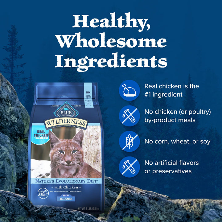 Blue Buffalo Wilderness Nature's Evolutionary Diet High-Protein, Grain-Free Natural Dry Food for Adult Cats, Chicken, 11-lb. Bag 11 Pound (Pack of 1)