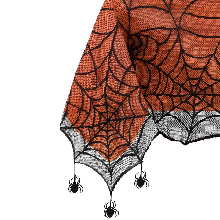 Elrene Home Fashions Crawling Spider Halloween Tablecloth Lace Lined with Removable Orange Plastic Liner, 60" x 84" Rectangle, Orange & Black Tablecloth (1) 60 in x 84 in