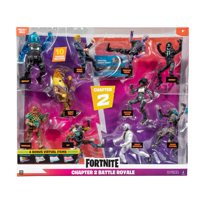 Fortnite Chapter 2 Battle Royale - Ten 4-inch Articulated Figures in Dynamic Packaging with Codes for Bonus Virtual Items - Exclusive