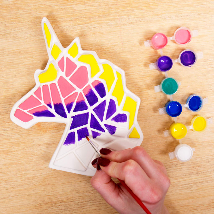 Creative Roots Mosaic Butterfly, Unicorn, & Heart Stepping Stone, Includes 3-Pack 7-Inch Ceramic DIY Stepping Stone & 6 Vibrant Paints, Paint Your Own Stepping Stone for Kids Ages 8+ 3 Pack Mystical