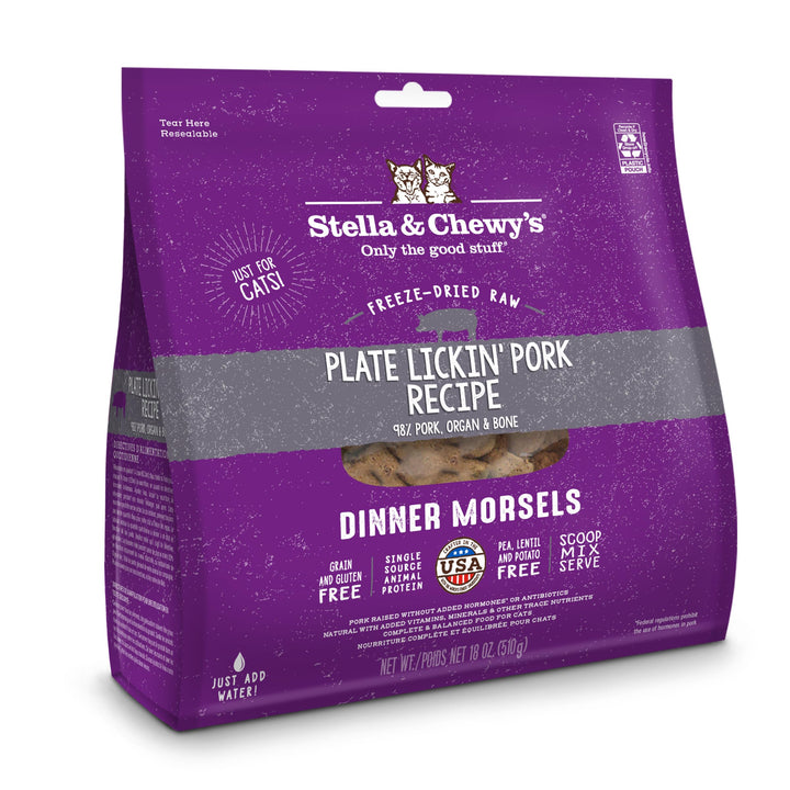 Stella & Chewy's Freeze-Dried Raw Cat Dinner Morsels – Grain Free, Protein Rich Cat & Kitten Food – Plate Lickin' Pork Recipe – 18 oz Bag 18 Ounce (Pack of 1)