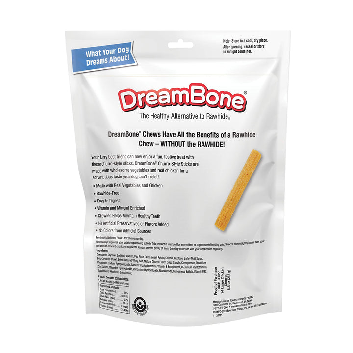 Dreambone Churro-Style Sticks 14 Count, Made with Real Chicken, Rawhide-Free Chews for Dogs