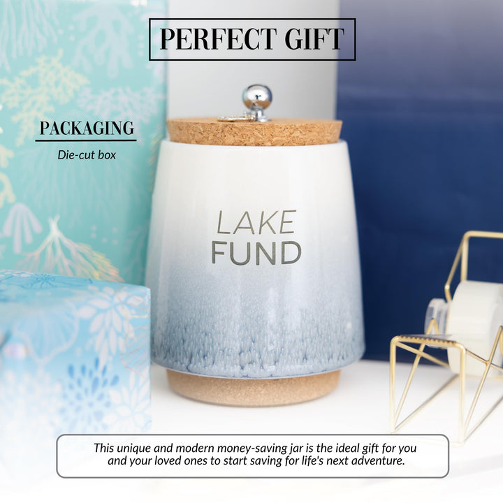 Pavilion - Lake Fund 6.5-inch Unique Ceramic Piggy Bank Savings Bank Money Jar with Cork Base Cork Lid with Hanging Anchor Charm, Ombre Blue 78600