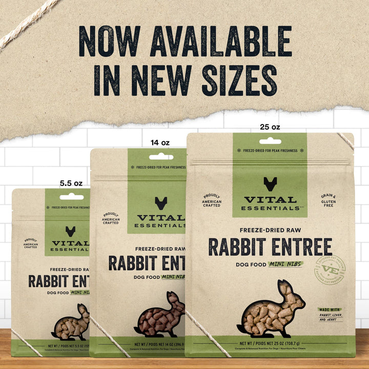 Vital Essentials Freeze Dried Raw Dog Food, Rabbit Mini Nibs Entree, 5.5 oz