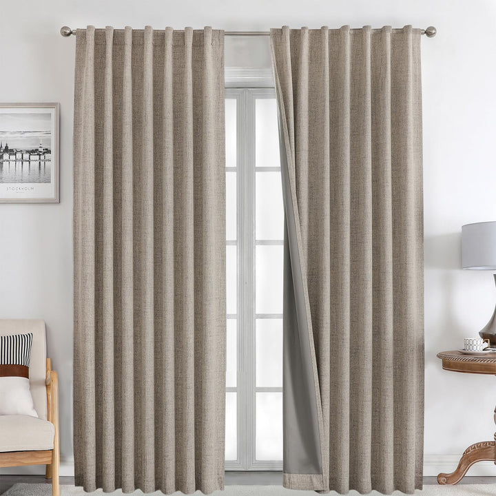 Joydeco 100% Black Out Curtains 63 inch Long 2 Panels Burg Natural Blackout Linen Drapes for Bedroom Living Room Darkening Curtain Thermal Insulated Back tab Rod Pocket(37x63 inch,Sage Green) Sage Green 37"W x 63"L (Pack of 2)