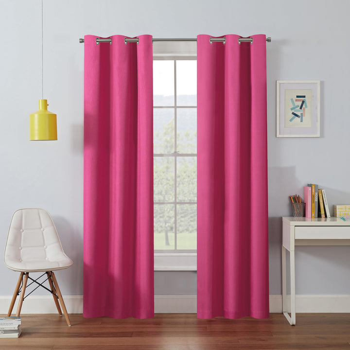 Eclipse Kendall Blackout Curtain, Thermal Insulated Grommet Window Panel, Noise Reducing Curtains for Bedroom, Living Room or Nursery, (1 Panel), 84 in Long x 42 in Wide, Raspberry 84" x 42" Hot Pink Solid