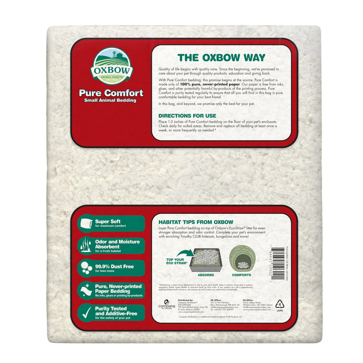 Oxbow Pure Comfort Small Animal Bedding - Odor & Moisture Absorbent, Dust-Free Bedding for Small Animals, White, 36 Liter Bag, 15.0" L x 8.7" W x 3.5" Th