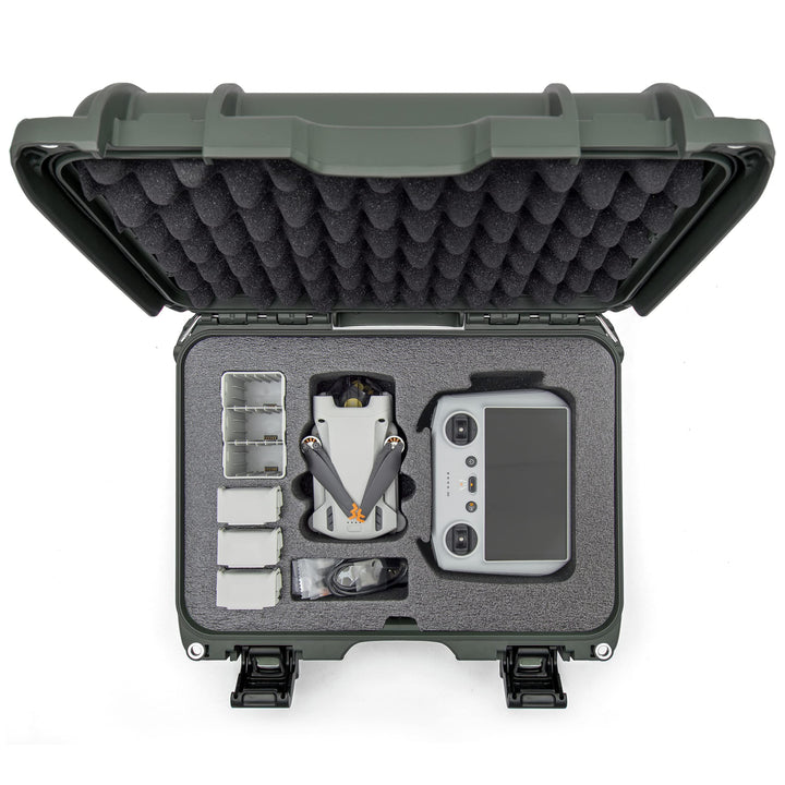 Nanuk 915 Waterproof Hard Case with Custom Insert for DJI Mini 3 or Mini 3 PRO, Fly More Package and RC-N1 or RC Remote - Olive Mini 3 Pro Fly More