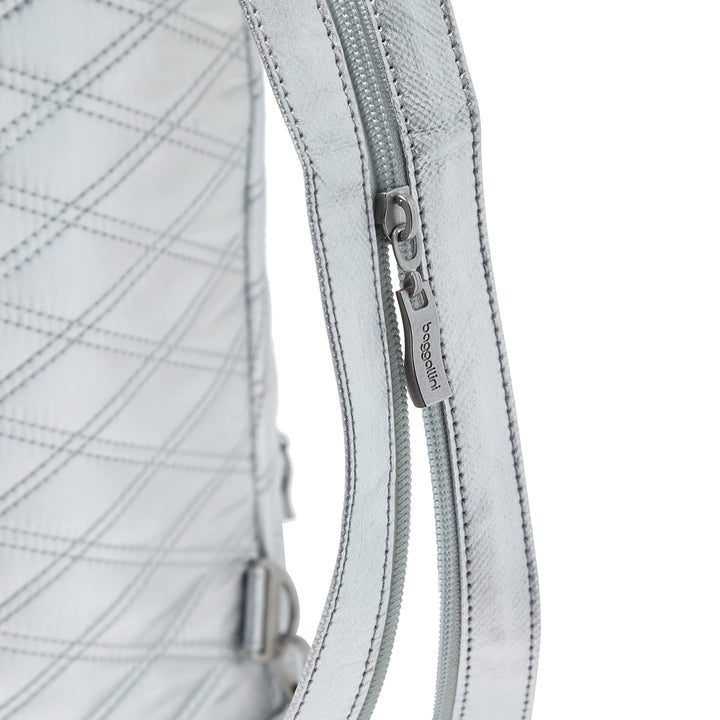 Baggallini Naples Convertible Small Daypack Sling Crossbody, Silver Metallic Quilt One Size