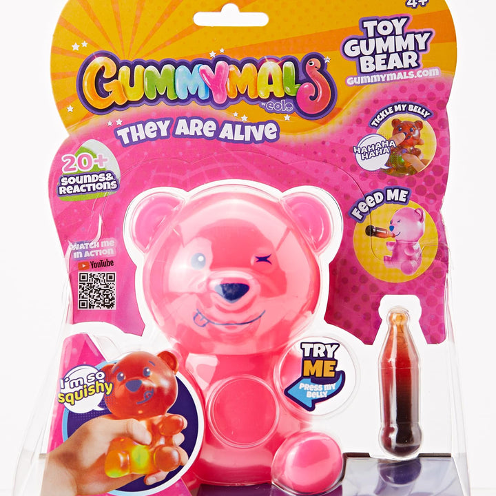 Eolo Toys - Jiggly Gummymals Pink. Interactive Super Squishy Gummy Bear Style pet with Over 20 Sounds and Reactions for Children Aged 4 and Up