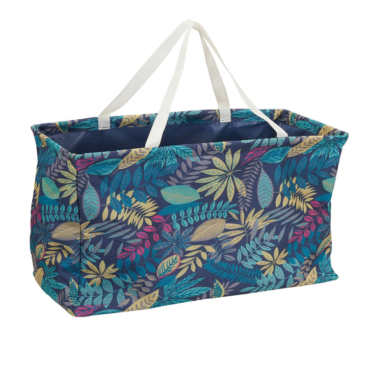 Household Essentials Krush Canvas Utility Tote| Reusable Beach Bag | Blue Palm Leaf Short Rectangular