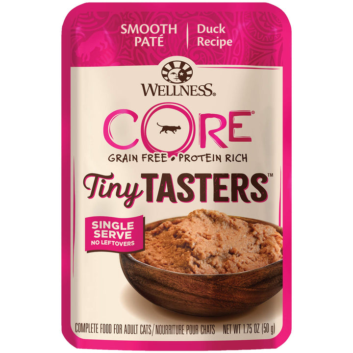 Wellness CORE Tiny Tasters Wet Cat Food, Complete & Balanced Natural Pet Food, Made with Real Meat, 1.75-Ounce Pouch, 12 Pack (Adult Cat, Duck Pate)