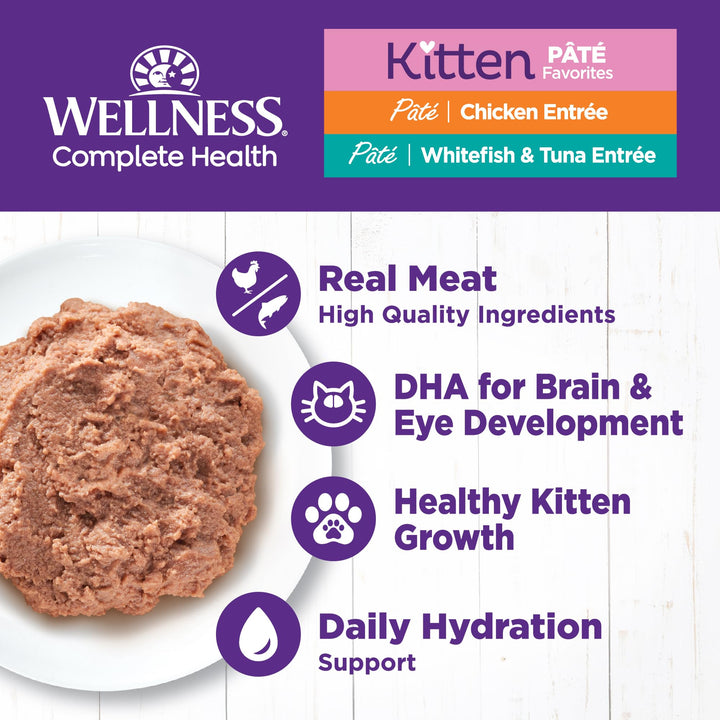 Wellness Complete Health Grain-Free Wet Canned Kitten Food, Natural Ingredients, Made with Real Meat, All Breeds, Smooth Pate (Kitten, Whitefish, 5.5-Ounce Can, Pack of 24) Whitefish & Tuna 5.5 Ounce (Pack of 24)