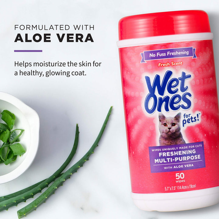 Wet Ones for Pets Freshening Multipurpose Wipes for Cats with Aloe Vera | Easy to Use Cat Cleaning Wipes, Freshening Cat Grooming Wipes for Pet Grooming in Fresh Scent| 100 ct Pouch Cat Wipes 100 Count (Pack of 1)