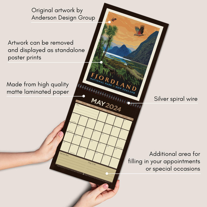 Americanflat 2024 Calendar - World National Park Calendar 2024 Artwork by Anderson Design Group - Large Wall Calendar with Monthly Format - Hanging Monthly Calendar Planner - 10x26 Inches When Open International National Park Postcards