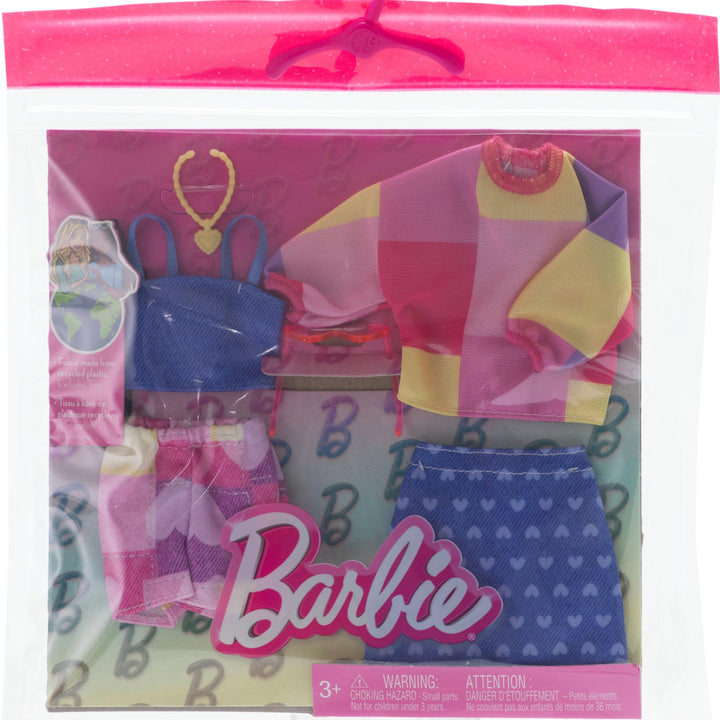 Barbie Fashions 2-Pack Clothing Set, 2 Outfits Doll Include Pink & Blue Inspired Skirt, Shorts, 2 Tops & 2 Accessories