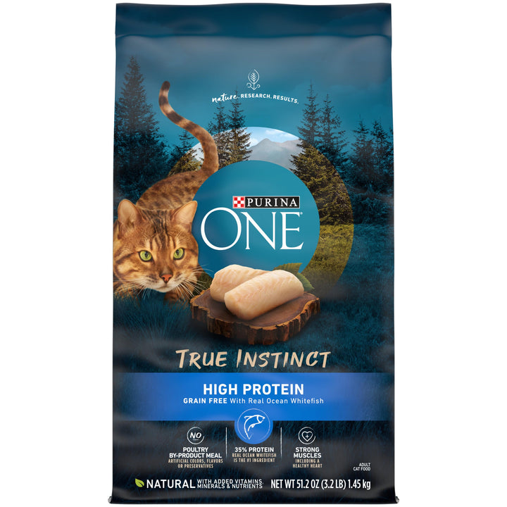 Purina ONE Natural, High Protein, Grain Free Dry Cat Food, True Instinct With Real Ocean Whitefish - 6.3 lb. Bag High Protein Ocean Whitefish 6.3 Pound (Pack of 1)