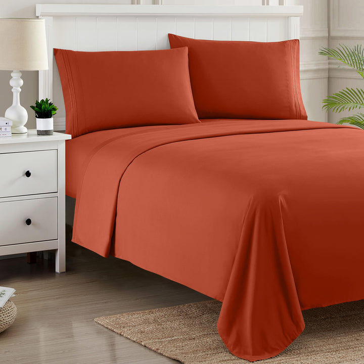 King Size Sheets - Breathable Luxury Bed Sheets with Full Elastic & Secure Corner Straps Built In - 1800 Supreme Collection Extra Soft Deep Pocket Bedding Set, Sheet Set, King, Rust