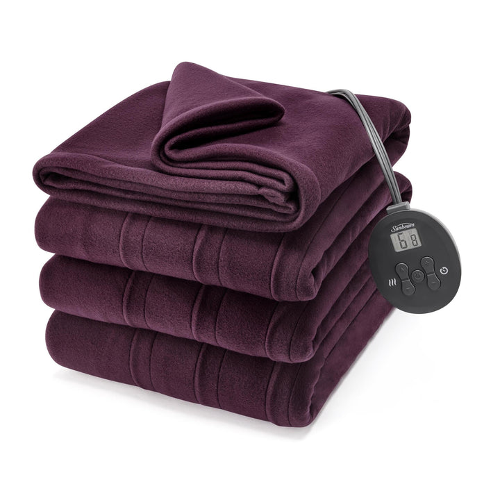 Sunbeam Royal Ultra Fleece Heated Electric Blanket Queen Size, 90" x 84", 12 Heat Settings, 12-Hour Selectable Auto Shut-Off, Fast Heating, Machine Washable, Warm and Cozy, Indigo