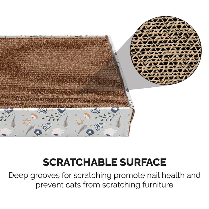 Furhaven Scratching Board w/ Catnip for Indoor Cats, Reversible - Holiday Corrugated Scratcher Pad - Hanukkah Print, One Size