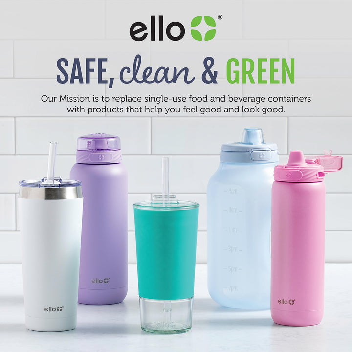 Ello Kids Colby 12oz Stainless Steel Insulated Water Bottle with Straw and Built-In Silicone Coaster Carrying Handle and Leak-Proof Locking Lid for School Backpack, Lunchbox, and Outdoor Sports Teal/Green