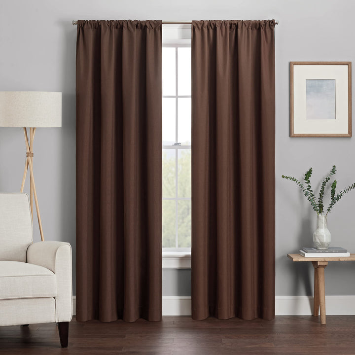 ECLIPSE Kendall Modern Blackout Thermal Rod Pocket Window Curtain for Bedroom or Living Room (1 Panel), 42 x 95, Chocolate