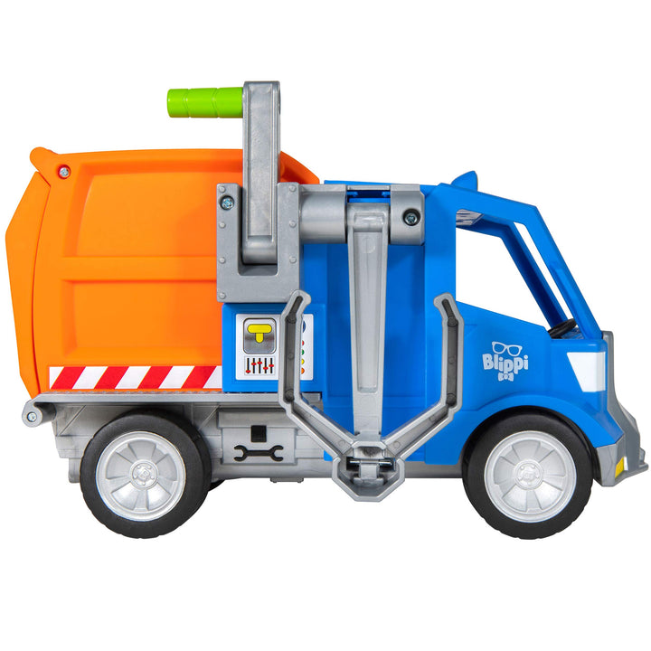 Blippi Recycling Truck - Includes Character Figure, Working Lever, 2 Trash Cubes, 2 Recycling Bins - Sing Along with Popular Catchphrases - Educational Toys for Kids - Exclusive