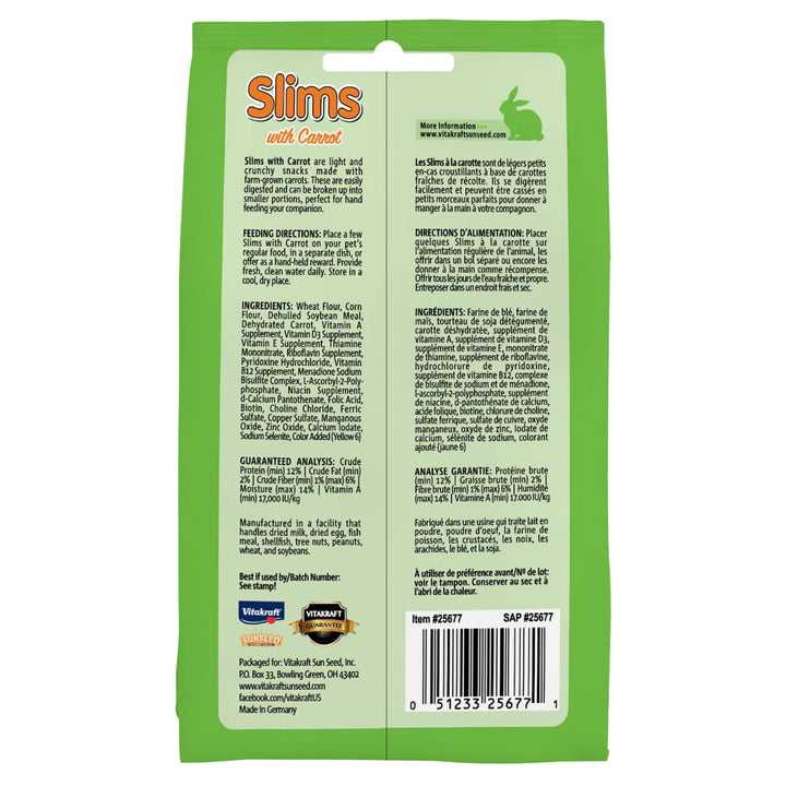 Vitakraft Slims Small Animal Treats - Carrot - Crispy Nibble Stick Treat - 1.76 oz 1.76 Ounce (Pack of 1)