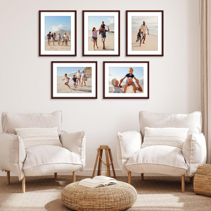 Americanflat 12x16 Picture Frame with Polished Plexiglass - Set of 5 - Use as 8.5x11 Frame with Mat or 12x16 Frame Without Mat - Galleria Collection - Gallery Wall Frame Set for Wall Display - White