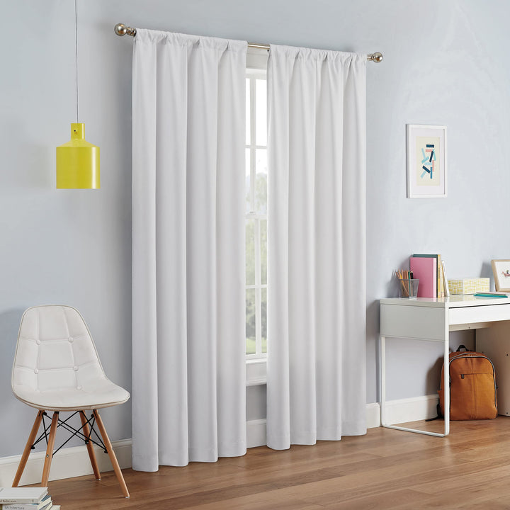 ECLIPSE Kendall Modern Blackout Thermal Rod Pocket Window Curtain for Bedroom or Living Room (1 Panel), 42 in x 95 in, white 42 x 95