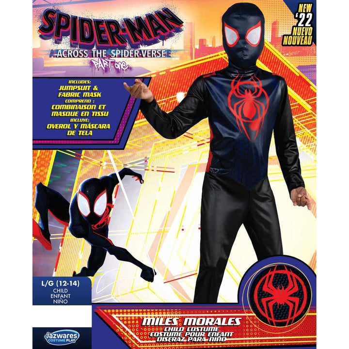 Marvel Miles Morales Official Youth Halloween Costume - Printed Jumpsuit with Fabric Mask Large