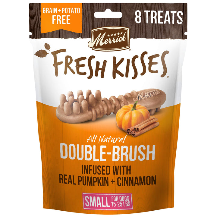 Merrick Fresh Kisses, Dental Chews for Dogs, Pumpkin and Cinnamon Natural Dog Treats for Small Dogs 15-25 Lbs - 4.8 oz. Pouch